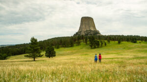 Hikers at Devils Tower National Monument in Wyoming