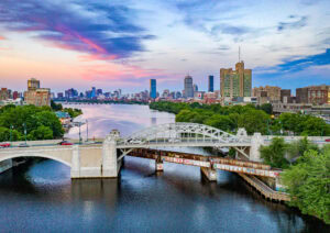 Sunset over the Boston University Bridge in Boston, Massachusetts; Credit: Kyle Klein