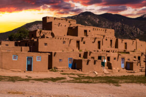 Sunset over Taos pueblo in New Mexico