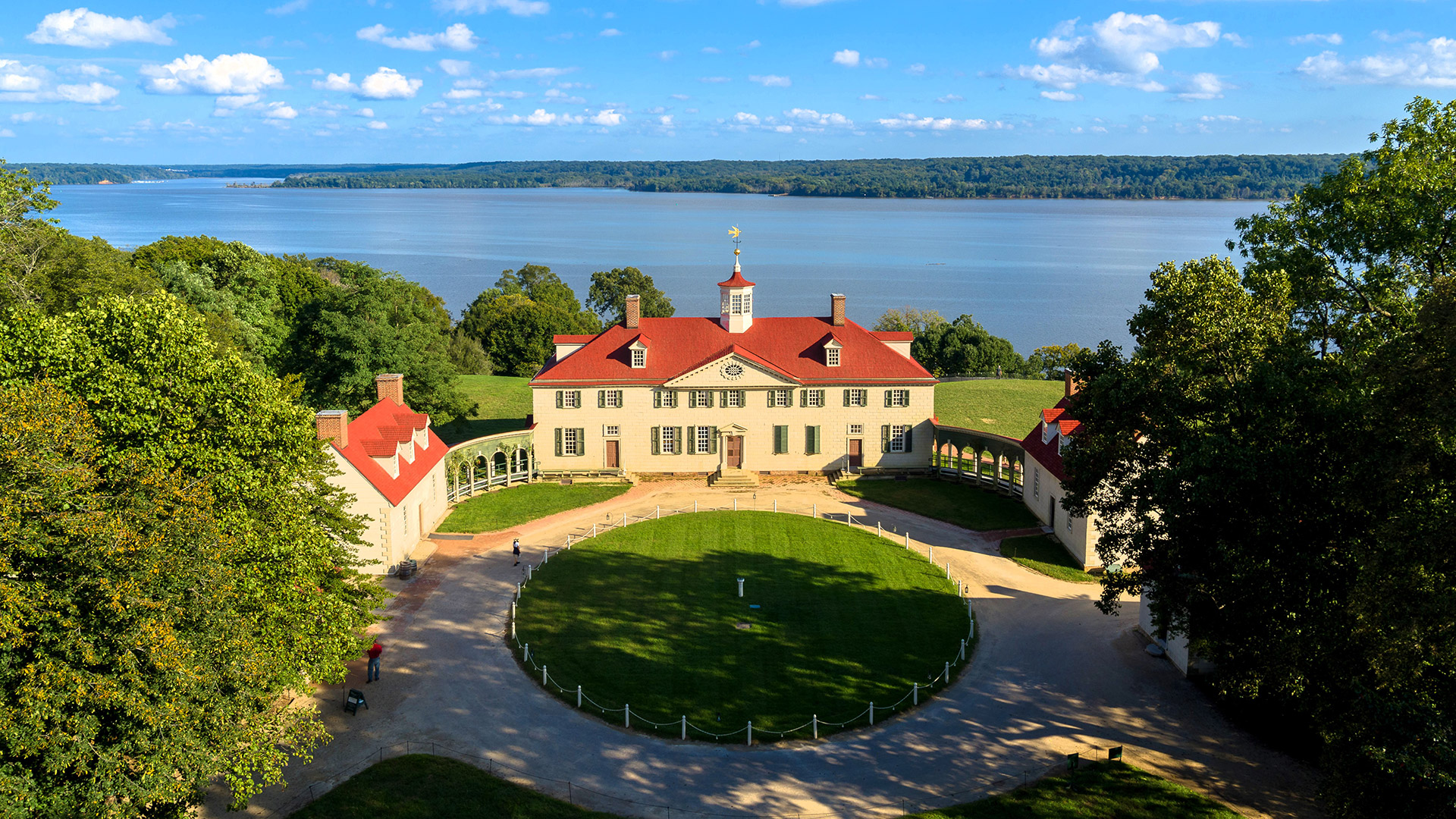 Vista aérea de Mount Vernon de George Washington en el Condado de Fairfax, Virginia
