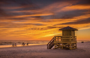 Sunset biking on Siesta Key Beach in Sarasota, Florida