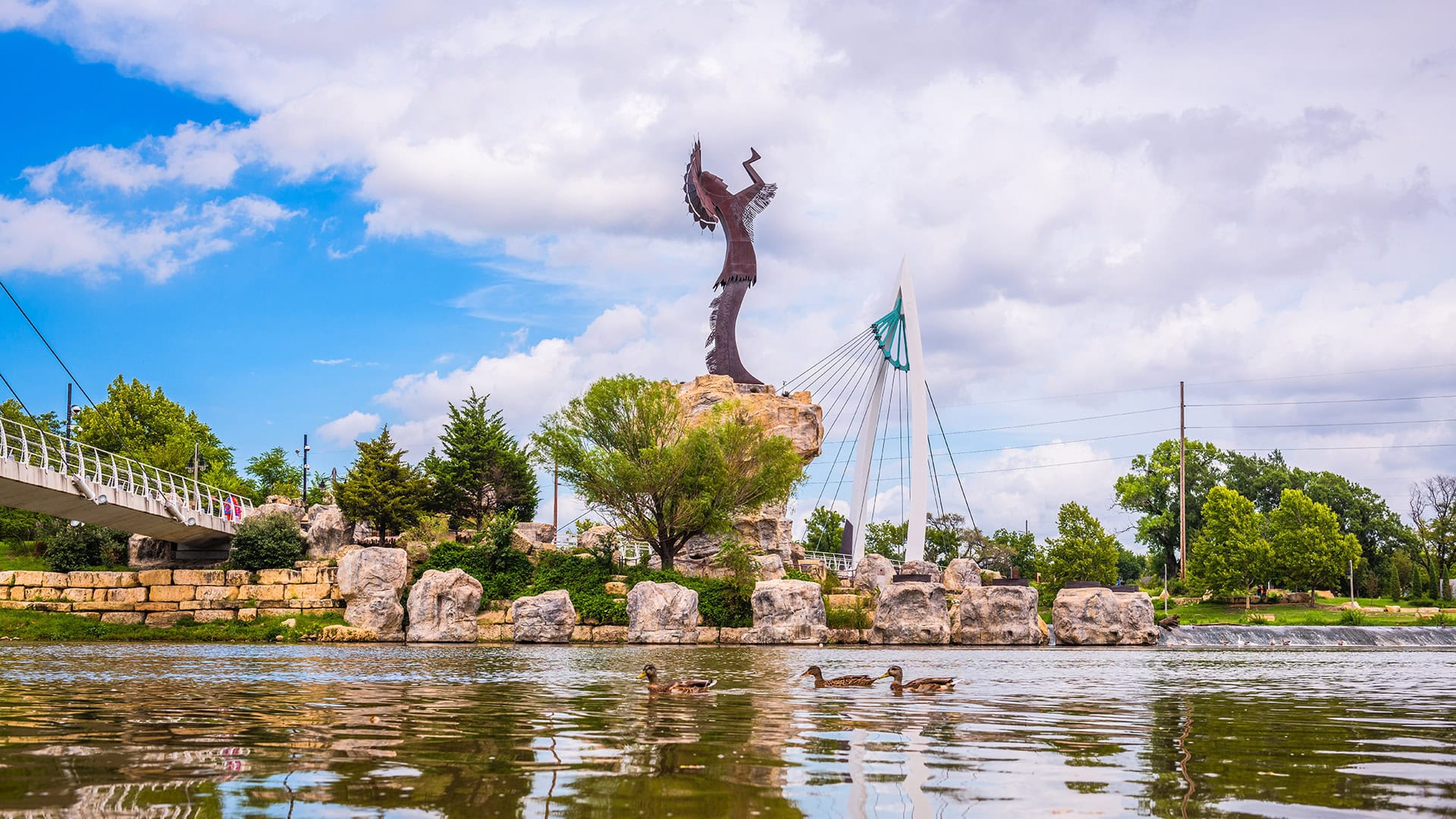 The Keeper of the Plains statue near downtown Wichita, Kansas