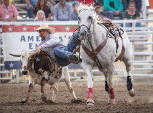 A cowboy participating in a rodeo event in Converse County, Wyoming