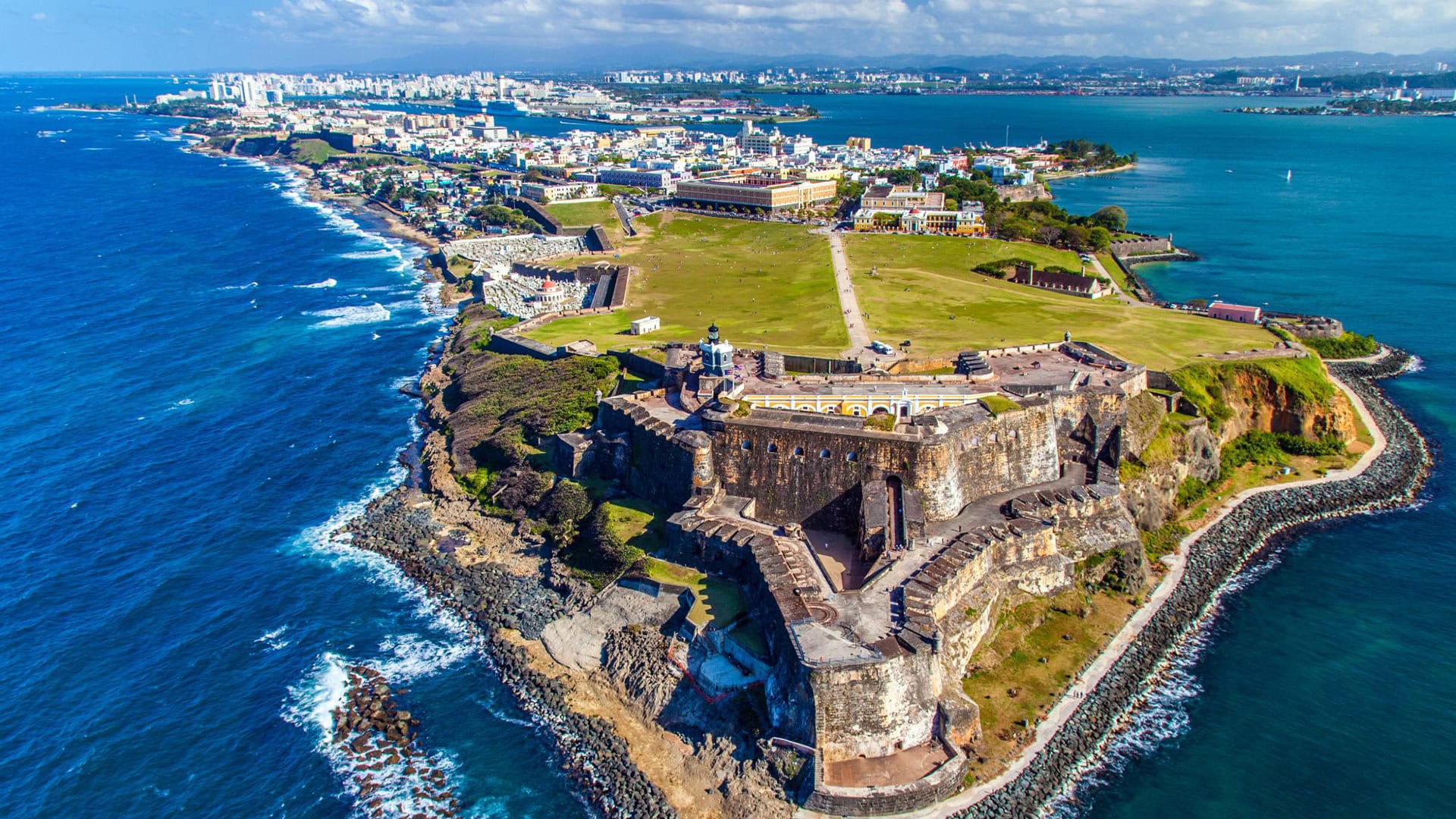Aerial view of Castillo San Felipe del Morro in San Juan, Puerto Rico