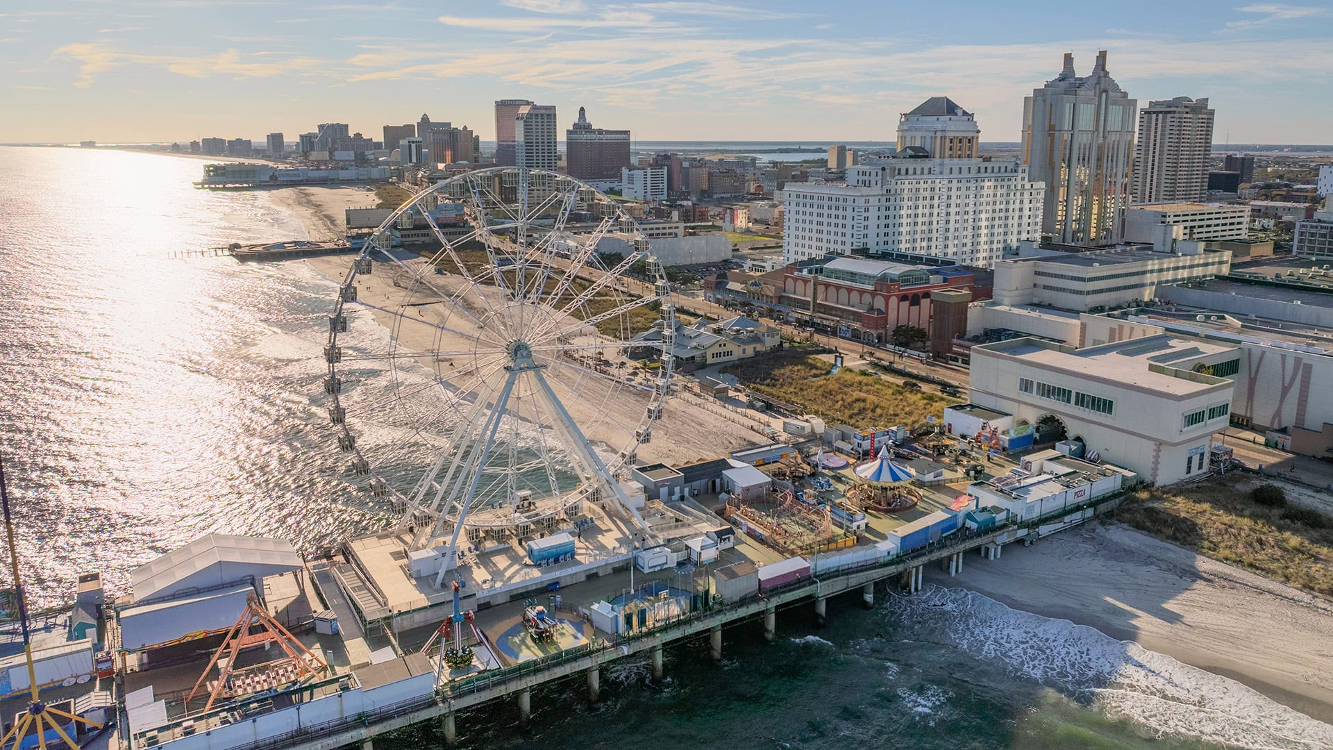 View of The Wheel and the Atlantic City Boardwalk in Atlantic City, New Jersey