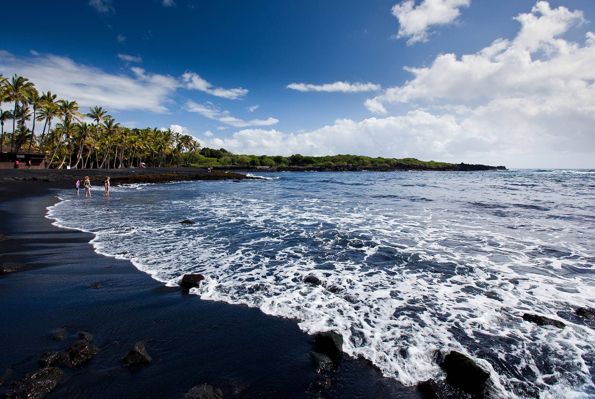 Punaluʻu Black Sand Beach on Hawaiʻi Island in Hawaiʻi; Credit: Tor Johnson
