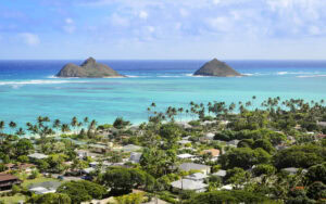 Die Mokulua Inseln und Lanikai Beach auf Oʻahu, Hawaiʻi